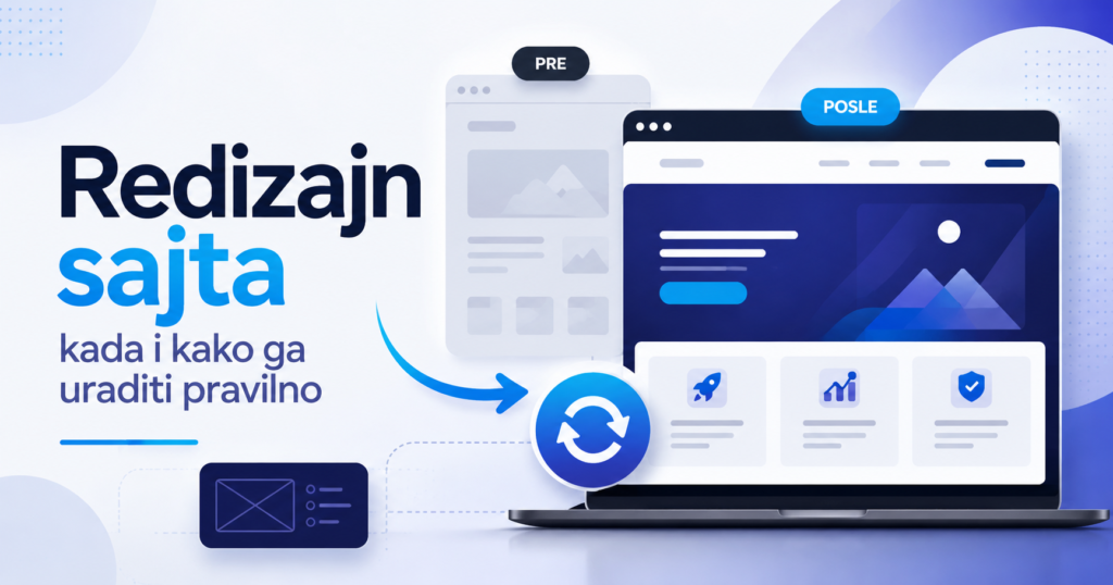 Redizajn sajta pre i posle – uporedni prikaz zastarelog i modernog responzivnog web sajta sa jasnim pozivima na akciju